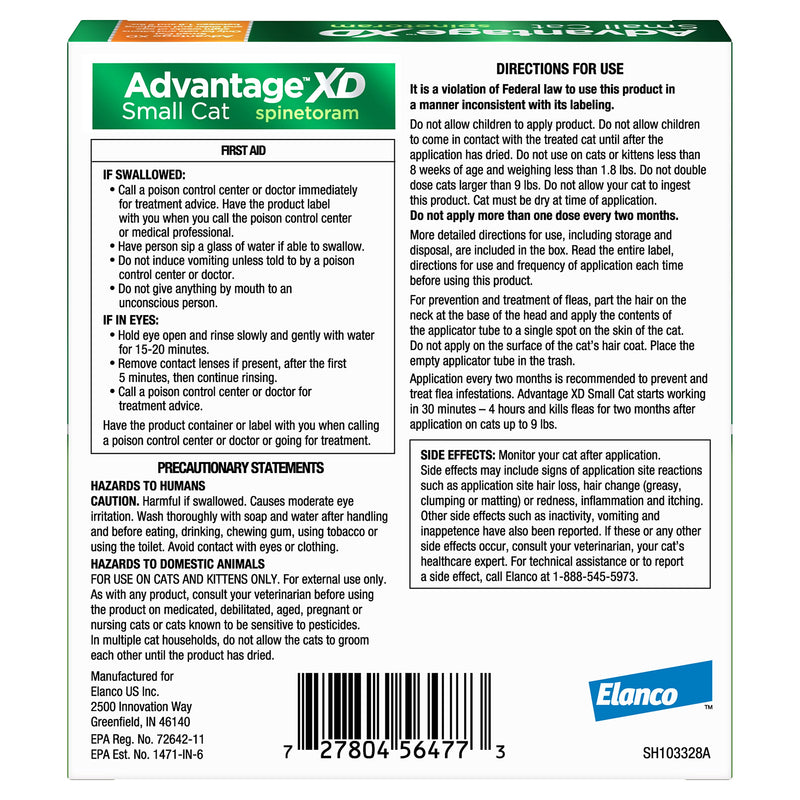 Advantage XD Long-Lasting Flea Prevention & Treatment for Small Cats (1.8-9 lbs) 1 Pack - BeesActive Australia