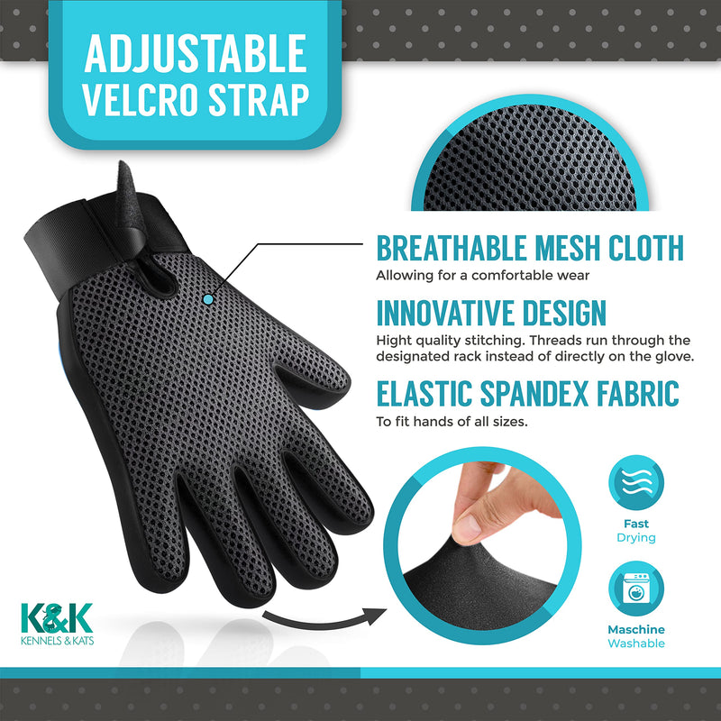 KENNELS & KATS Grooming Glove | Deshedding Glove for Easy, Mess-Free Grooming | Grooming Mitt for Dogs, Cats, Rabbits & Horses with Long/Short/Curly Hair | Pet Hair Gloves for Pet Hair Removal Pair - One Size Fits All Blue - BeesActive Australia