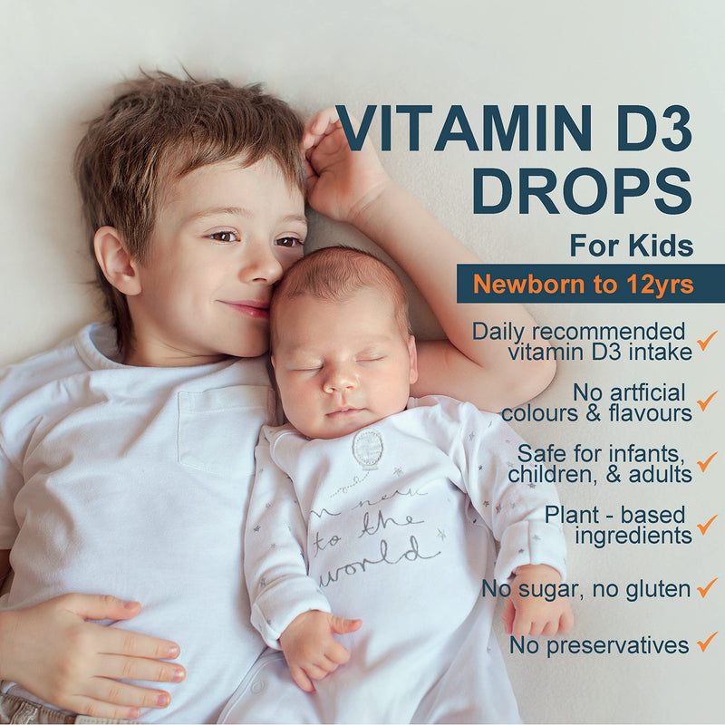 Vegan Baby Vitamin D3 Drops Formulated for NHS, 120 Drops 10�g, 4-Month Supply for Infants & Young Children, No Preservatives, No Taste, Non-GMO, Allergy-Friendly, Supports Bone, Teeth & Immune System Baby Drop - 4 Month Supply - BeesActive Australia