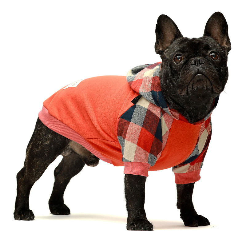 Fitwarm 100% Cotton Plaid Dog Clothes Lightweight Puppy Hoodie Pet Sweatshirt Doggie Hooded Outfits Cat Apparel Medium Orange - BeesActive Australia