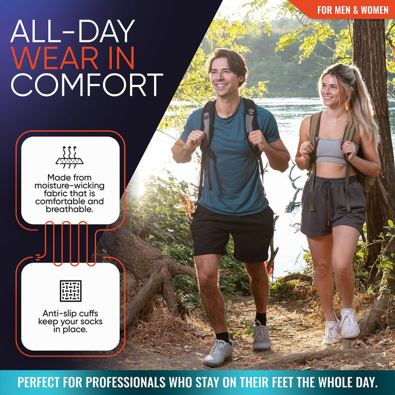 PhysFlex Compression Socks for Plantar Fasciitis, Achilles Tendonitis Relief - Ankle Compression Sleeve for Heel Spurs, Foot Swelling, Fatigue & Sprain - Arch Support Brace for Work, Gym, Sports Medium Black - BeesActive Australia