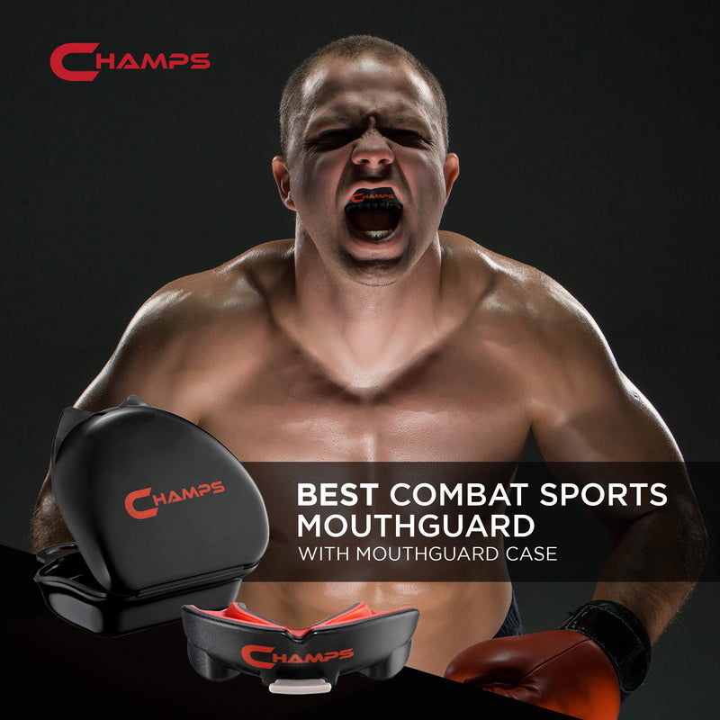 [AUSTRALIA] - Champs Breathable Mouthguard for Boxing, Jiu Jitsu, MMA, Muay Thai, Sports, and Wrestling. Easy Fit Boxing Mouthguard Super Tough MMA Mouthguard. Combat Sports Mouthpiece Black Ages 10 and Above 