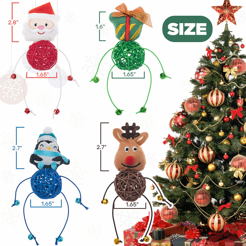 PETPMEEE Christmas Cat Ball Toy with Bell - Interactive Cat Chase Ball with Plush Toy - Cute Funny Holiday Cat Toys for Small Meidum Large Cats (Santa Claus, Gift Box, Elk and Penguin) - BeesActive Australia