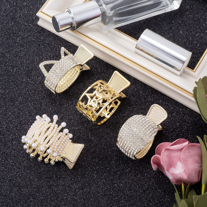 HINZIC 4 Styles Non-Slip High Ponytail Hair Clips Rhinestone Styling Claws Buns Holder Large Glittering Crystal Banana Pins Accessories for Women Girls Thick Long Hair Style 1 - BeesActive Australia