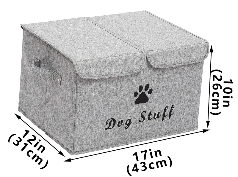 Geyecete Large Storage Boxes - Large Linen Fabric Foldable Storage Cubes Bin Box Containers with Lid and Handles for Dog Apparel & Accessories, Dog Coats, Dog Toys, Dog Clothing Dog Stuff Snow Gray - BeesActive Australia