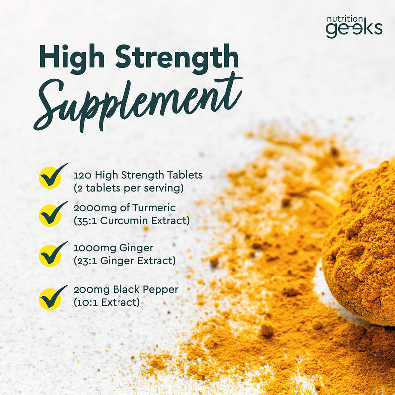 Turmeric Tablets 2000mg with Black Pepper & Ginger | 120 High Strength Curcumin Supplements | Turmeric and Black Pepper Tablets (Not Turmeric Capsules or Powder) | Vegan and Gluten Free | UK Made - BeesActive Australia
