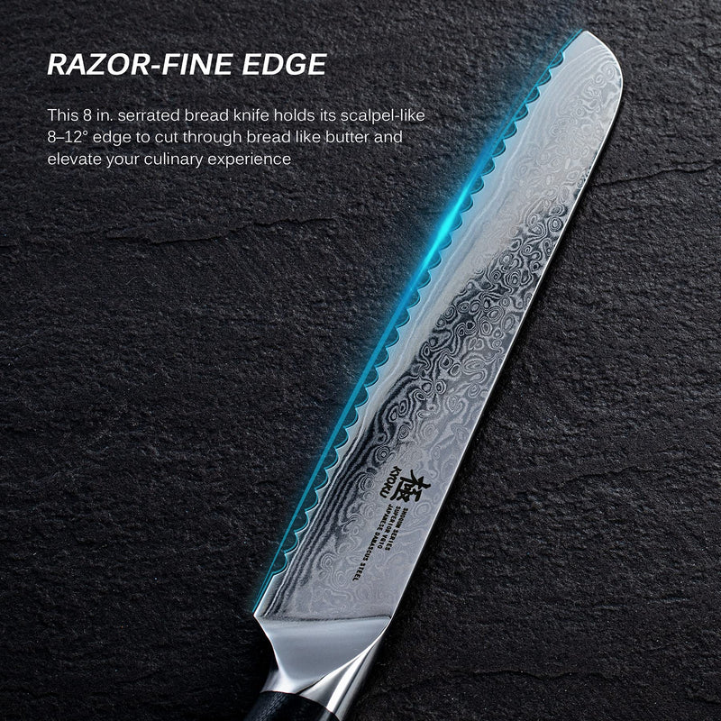 KYOKU Serrated Bread Knife - 8" - Shogun Series - Japanese VG10 Steel Core Damascus Blade - with Sheath & Case - BeesActive Australia