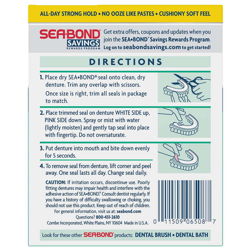 Sea Bond Secure Denture Adhesive Seals, Fresh Mint Lowers, 30 Count 30 Count (Pack of 1) - BeesActive Australia