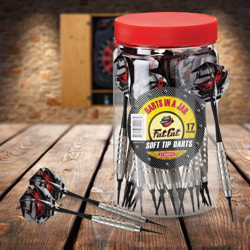 [AUSTRALIA] - Fat Cat Darts in a Jar: Soft Tip Darts with Storage/Travel Container, 17 Grams (Pack of 21) Single Pack of 21 Darts 