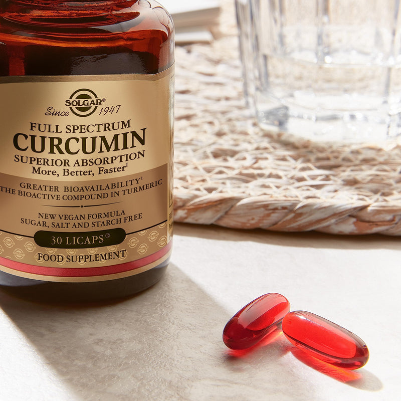 Solgar Full Spectrum Curcumin Softgels - Pack of 30 - Liquid Extract of Turmeric - Supports Brain, Joint, & Immune System Health - Gluten Free, Gold - BeesActive Australia