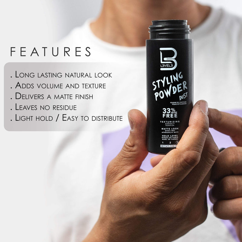 Level 3 Styling Powder - Natural Look Mens Powder L3 - Easy to Apply with No Oil or Greasy Residue - Level Three Delivers Matte Finish - BeesActive Australia