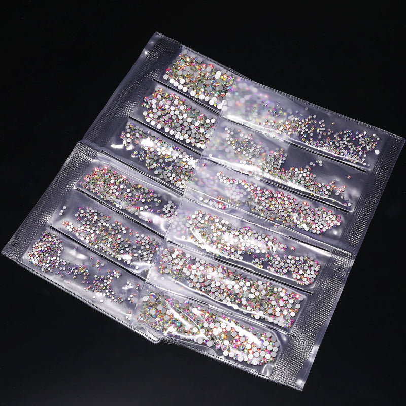 3456 Pieces Nail Crystals AB Nail Art Rhinestones Round Beads Flatback Glass Charms Gems Stones, 6 Sizes for Nails Decoration Makeup Clothes Shoes（Crystal AB, Mix SS3 4 5 6 8 10） - BeesActive Australia