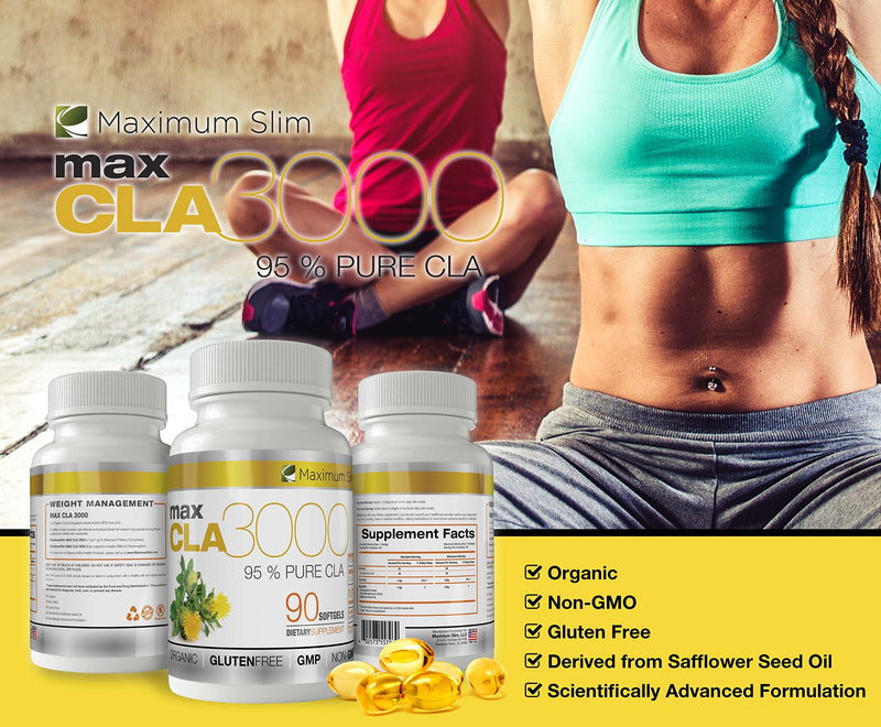 MAX CLA 3000, High Potency, Natural Weight Loss Exercise Enhancement, Increase Lean Muscle Mass, Non-Stimulating, Non-GMO 95% Pure CLA, 90 Count - BeesActive Australia