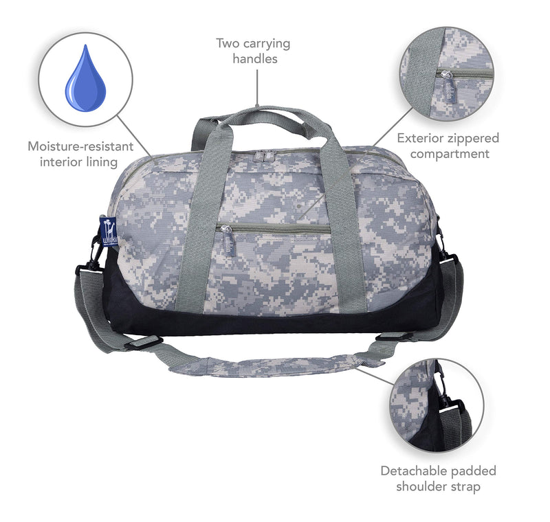 Wildkin Kids Overnighter Duffel Bags for Boys & Girls, Measures 18 x 9 x 9 Inches Duffel Bag for Kids, Carry-On Size & Ideal for School Practice or Overnight Travel, BPA-free (Digital Camo) Digital Camo - BeesActive Australia