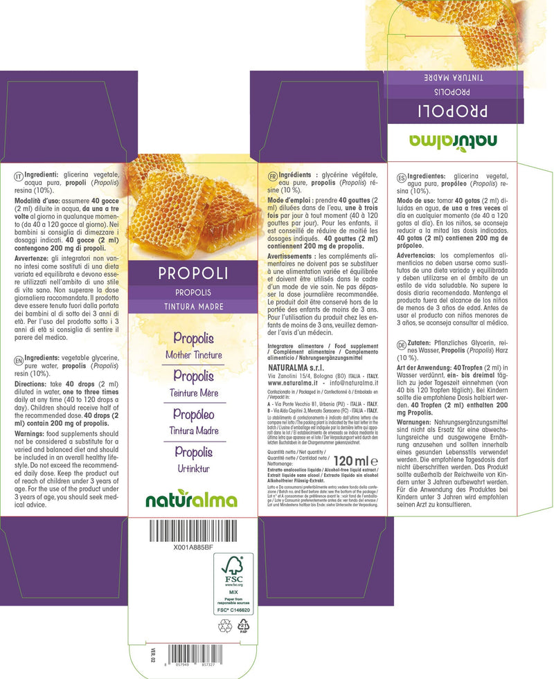 Propolis (Propolis) Resin Alcohol-Free Mother Tincture Naturalma | Liquid Extract Drops 120 ml | Food Supplement 120 ml (Pack of 1) - BeesActive Australia
