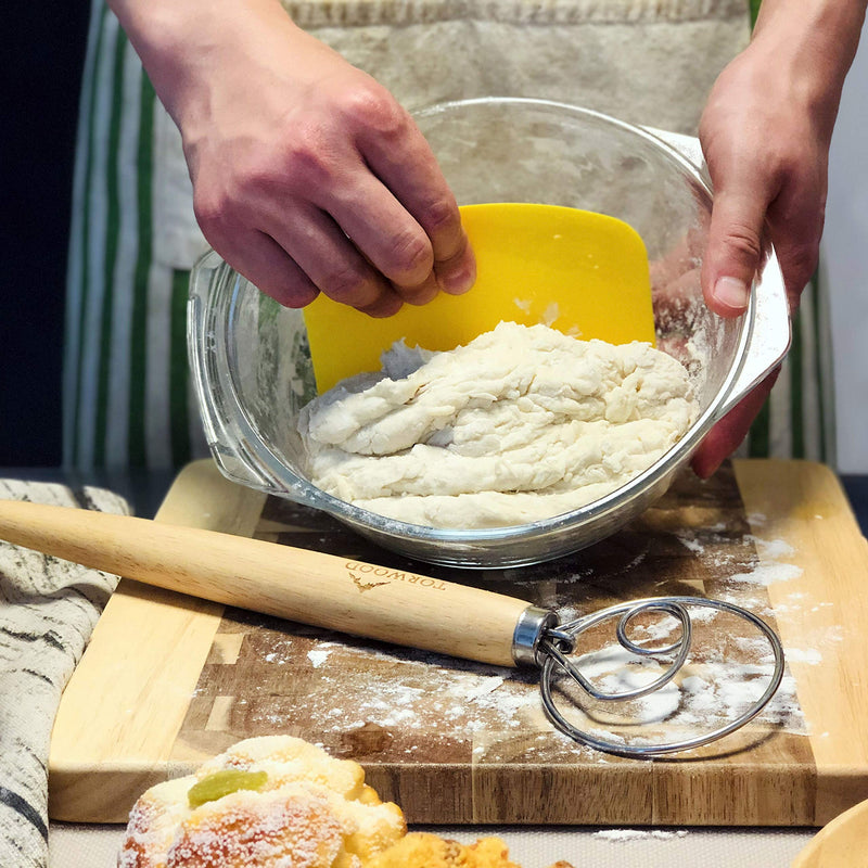2 Pack Danish Dough Whisk Large 13.5 inches Torwood Stainless Steel Wooden Dutch Style Hook for Baking, Loaves, Pastries and Pizza, comes with a Dough Scraper 2 - BeesActive Australia