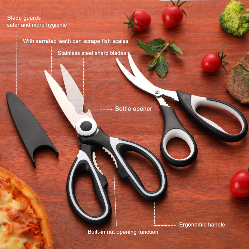 OMDAR Kitchen Scissors 3 Pack - Includes Seafood Scissors As a Bonus - Heavy Duty Stainless Steel Cooking Shears for Cutting Meat, Food, Fish, Poultry Multipurpose Sharp Sissors for Dishwasher Safe Kitchen Scissor - BeesActive Australia