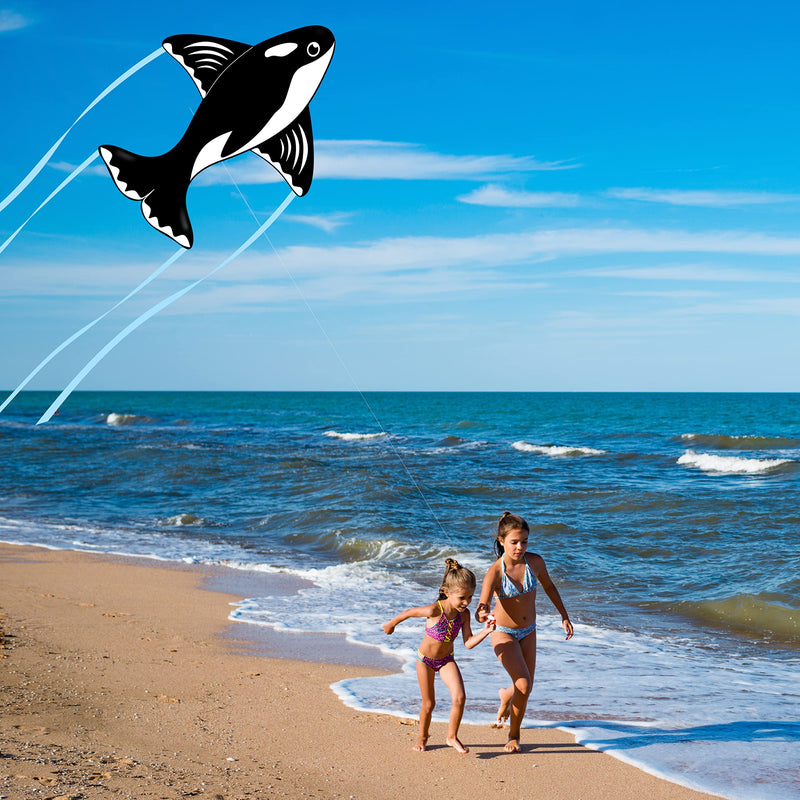 JEKOSEN 2022 Orca Kites for Kids Ages 4-8, 8-12, Adults Easy to Fly for Boys Girls Whale Kites with Long Tail for Beach Trip Family Outdoor Game Park Activities Black - BeesActive Australia