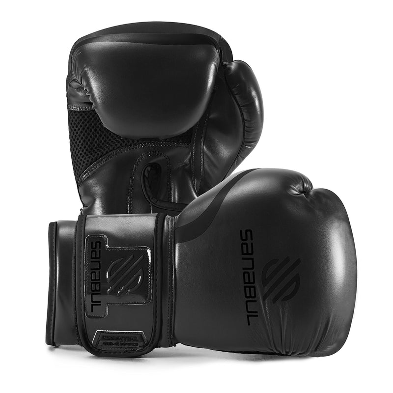 Sanabul Essential Gel Boxing Kickboxing Punching Bag Gloves AllBlack 8 oz - BeesActive Australia