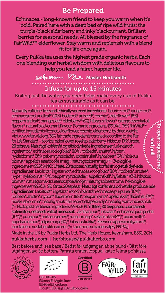 Pukka Herbs - Elderberry and Echinacea of Organic Herbal Tea by Elderflower - 20Sachet(s) - BeesActive Australia