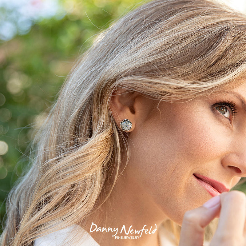 Paz Creations Women's 925 Sterling Silver Roman Glass Patina Stud Earrings - Handcrafted In Israel Round-Cut Ball Earring - Unique Natural Organic Jewelry For Her - BeesActive Australia
