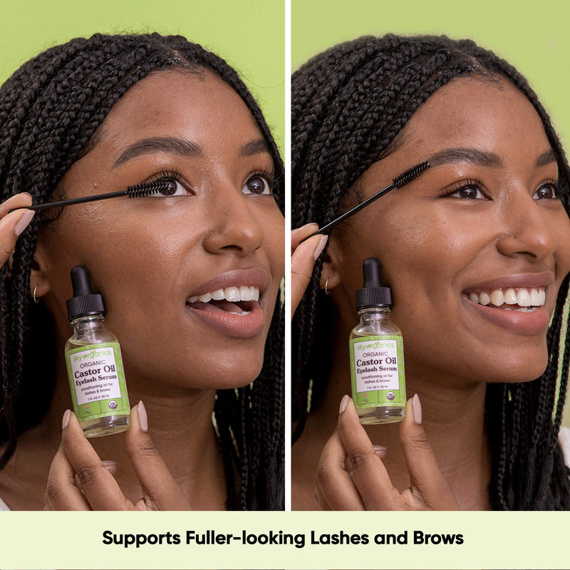 Organic Castor Oil Eyelash Serum by Sky Organics (1 oz) USDA Organic Cold-Pressed 100% Pure Castor Oil Natural Eyelash Serum Hexane-free Castor Oil with Mascara Brushes for Eyelashes and Eyebrows 1 Fl Oz (Pack of 1) - BeesActive Australia
