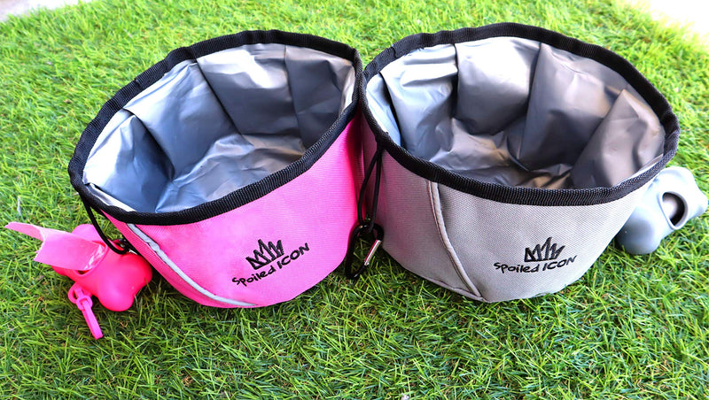 Spoiled Icon Collapsible Dog Water/Food Bowl. Super Compact Foldable, Portable, Premium Quality, Super Sturdy Travel Pet Bowl. 100% Waterproof 24/7 Guaranteed! Plus Gift Celebrity Silver - BeesActive Australia