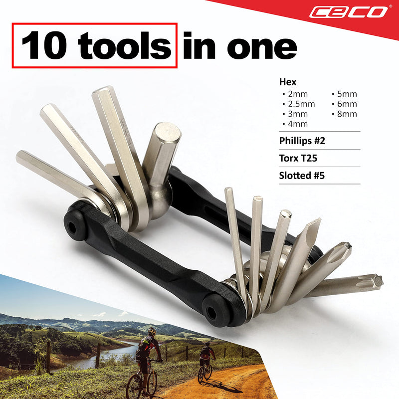 CECO-USA 10 Function Bike Tool – Bicycle Multi Tool – Heavy Duty, Compact Pocket Sized, Lightweight – High Strength CR-V 6150 Tool Steel – Easy To Carry - BeesActive Australia