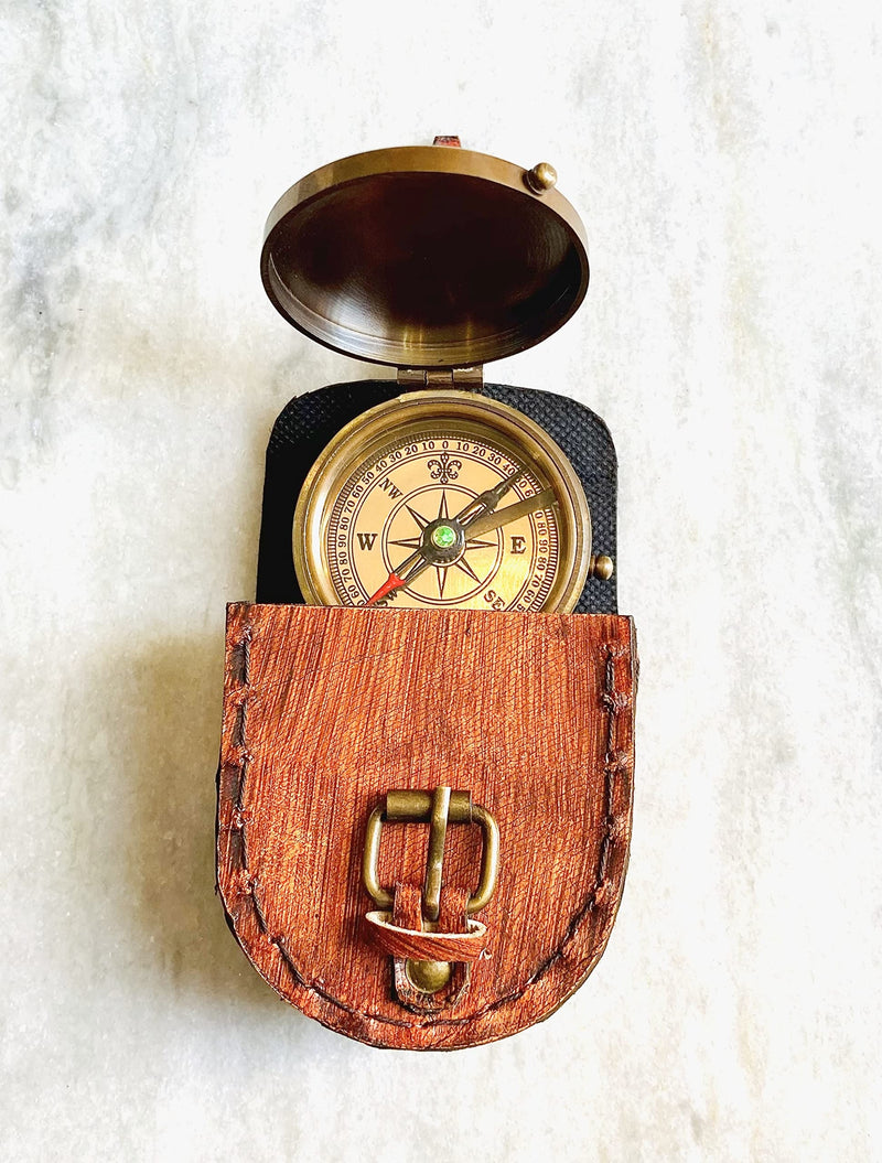 2" Brass [BeStrong ] Engraved Pocket Compass with Case, Brass Nautical Navigational Tool Uses for Traveling, Hiking, Tracking, Showpiece As Home Decor Item Sold by A&U Enterorises - BeesActive Australia