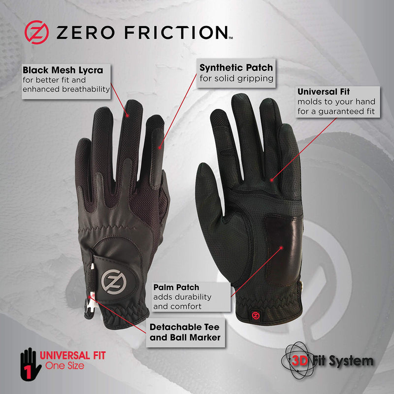 Zero Friction Men's Compression-Fit Synthetic Golf Glove (2 Pack), Universal Fit One Size Left Black/Black - BeesActive Australia