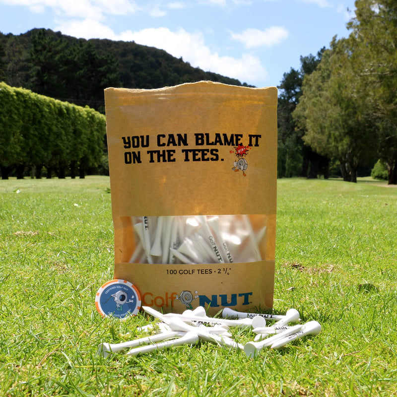 Golf Nut 'Blame it On The Tees' Tee Pack | 100 2-3/4 Inch Tees with Bonus Poker Chip Ball Marker - BeesActive Australia