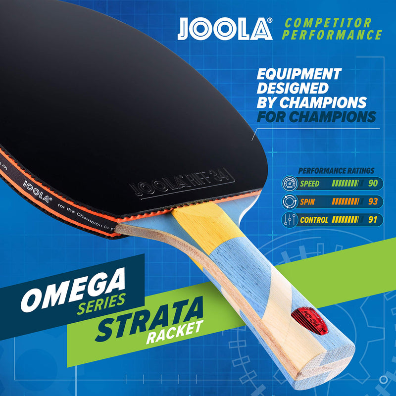 JOOLA Omega Strata - Table Tennis Racket with Flared Handle - Tournament Level Ping Pong Paddle with Riff 34 Table Tennis Rubber - Designed for Spin Light Blue - BeesActive Australia