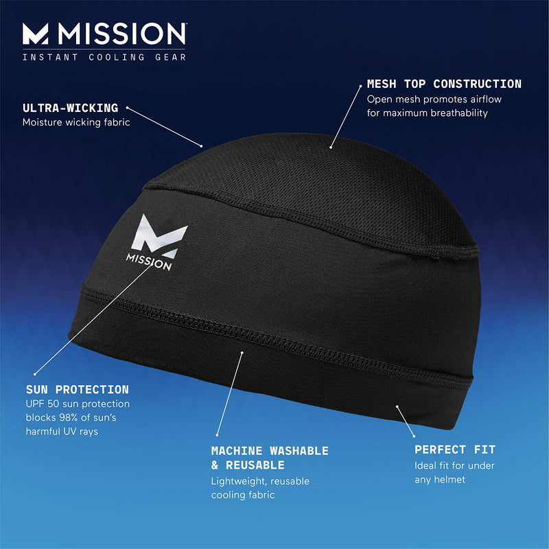 Mission Cooling Skull Cap- Hat, Helmet Liner, Running Beanie, Evaporative Cool Technology, Cools Instantly when Wet, UPF 50 Protection, for Under Helmets, Hardhats, Running, Football Black - BeesActive Australia