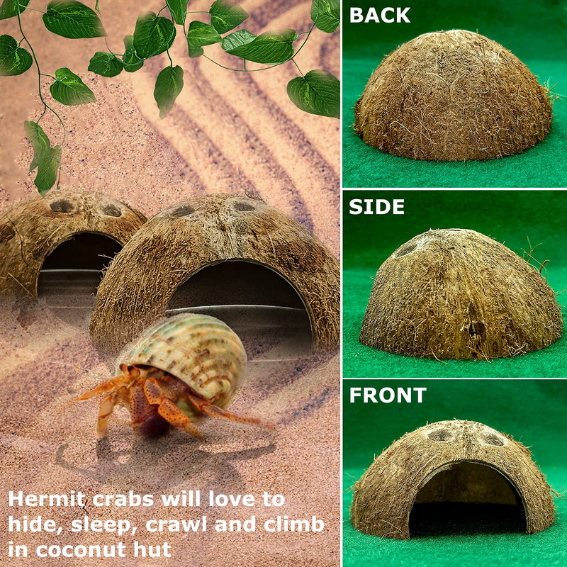 Hamiledyi Reptile Hideouts Natural Coconut Shells Hut Small Animal Hide Cave Hermit Crab Climbing Toys Lizard Habitat Decor Plant Leaves Decoration for Gecko Spider Snake Chameleon (4Pcs) - BeesActive Australia