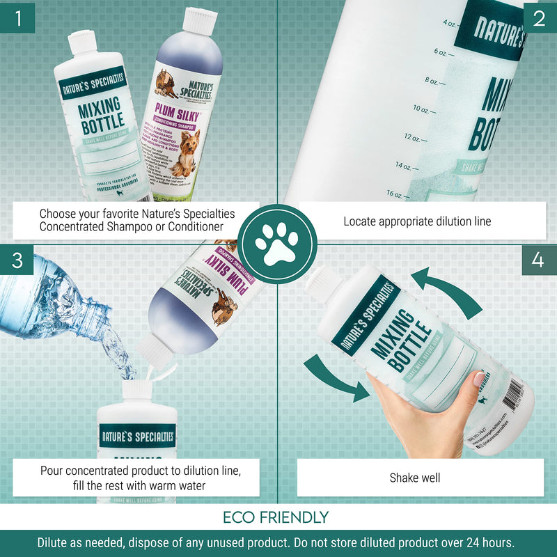 Nature's Specialties Mixing Bottle and Dog Shampoo Conditioner Concentrate Bundle, Easy to Read Measurements Mixing Bottle 32 oz, EZ Out Deshedding Dog Shampoo Conditioner Concentrate 16 oz - BeesActive Australia