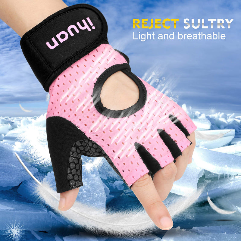 [AUSTRALIA] - Updated 2020 Version Professional Ventilated Weight Lifting Gym Workout Gloves with Wrist Wrap Support for Men & Women, Full Palm Protection, for Weightlifting, Training, Fitness, Hanging, Pull ups pink Medium 