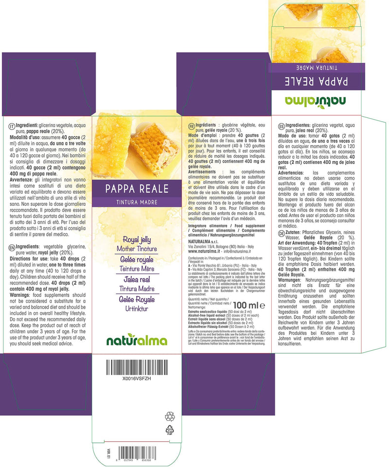 Royal Jelly Alcohol-Free Mother Tincture Naturalma | Liquid Extract Drops 100 ml | Food Supplement 100 ml (Pack of 1) - BeesActive Australia