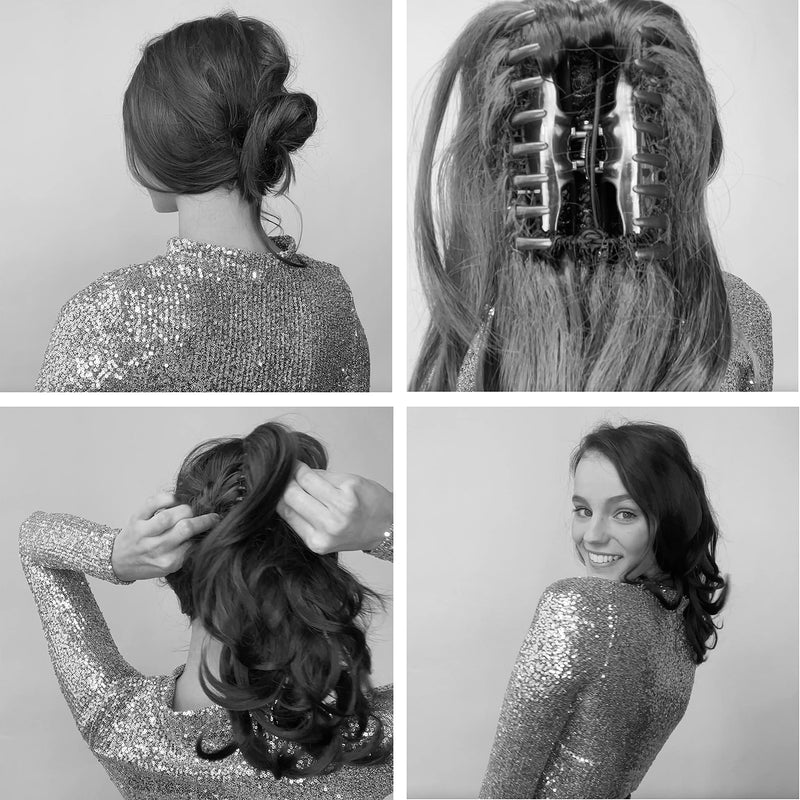 PRETTYSHOP 2 IN 1 Ponytail 12" Or 14" Hairpiece Clip On Extension Voluminous Wavy Black H1-2 black #1 H1-2 - BeesActive Australia
