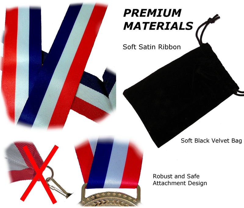 Gold Silver Bronze Medals for 1st 2nd 3rd Place Trophy Awards, Bright or Antique Finish with Attached Red White Blue Satin Ribbon - Sold Separately Antique Bronze - BeesActive Australia