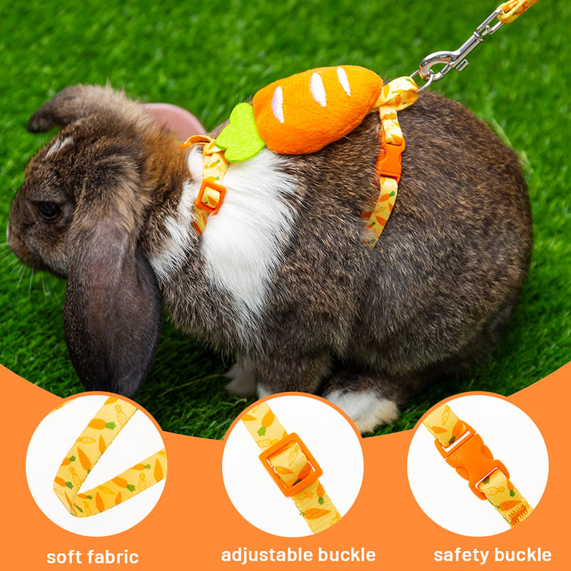 ORZECHKO Rabbit Harness and Leash - Adjustable Bunny Harness Escape Proof for Walking Runnig Hiking Camping Outdoor - Yellow Carrot Pattern Cute Small Animal Harness Leash Set - BeesActive Australia