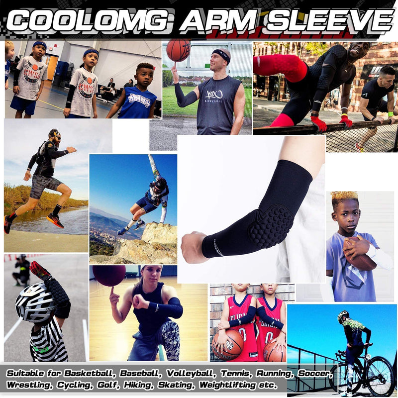 COOLOMG 1 Pair Basketball Knee Pads + Arm Sleeves for Adults Boys Youth Black XS - BeesActive Australia