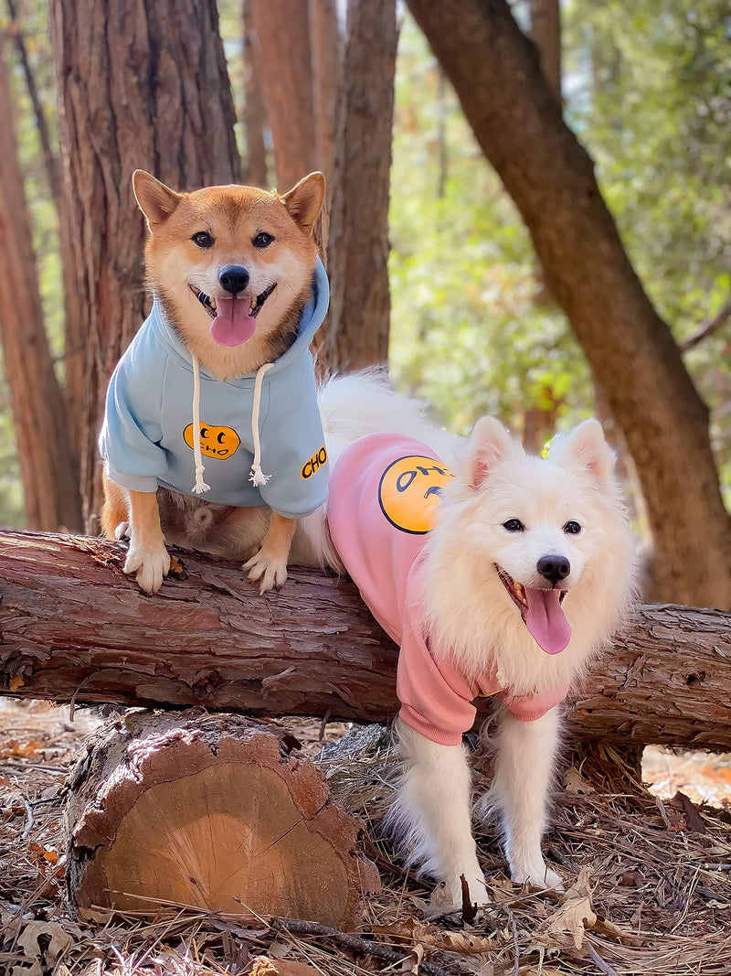ChoChoCho Smile Dog Hoodie, Smiley Face Dog Sweater, Stylish Dog Clothes, Cotton Sweatshirt for Dogs and Puppies, Fashion Outfit for Dogs Cats Puppy Small Medium Large 3XL (Chest: 23.6''-28'' / Suggest: 31-50 lbs) Baby Blue - BeesActive Australia