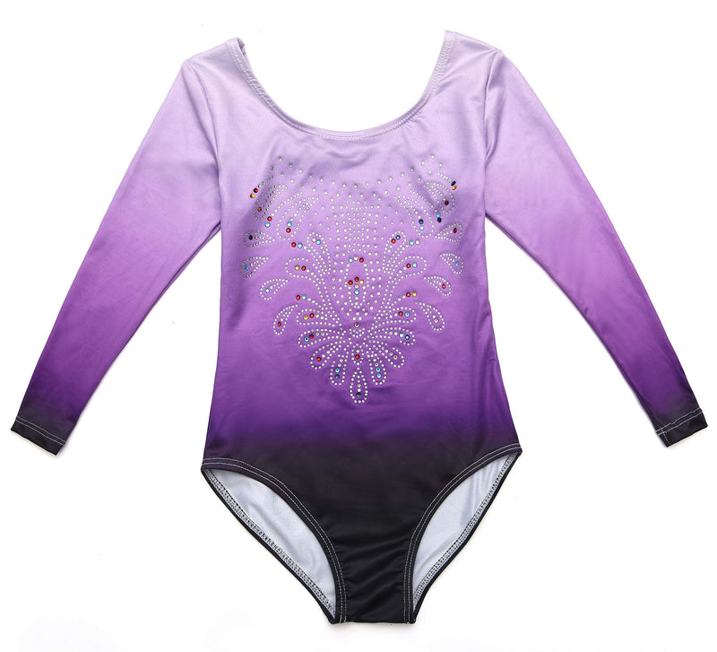 [AUSTRALIA] - Gymnastics Leotards for Girls Dance Ballet One Piece Shiny Diamond Purple Long Sleeve 8-9 Years 