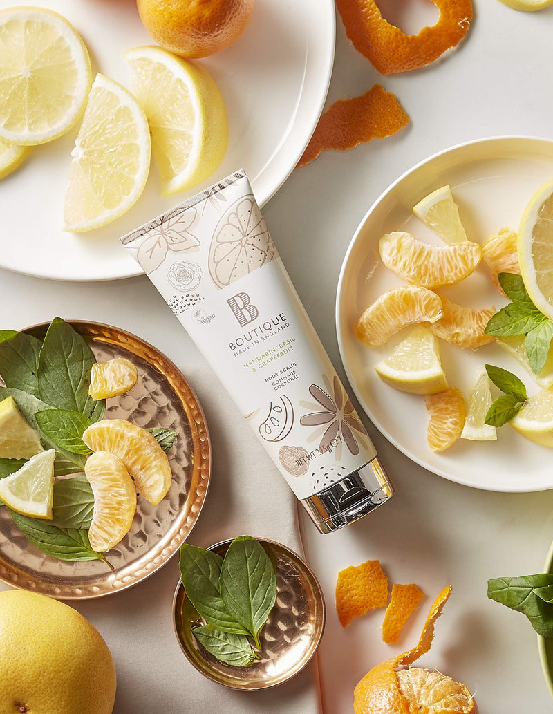 Boutique Mandarin, Basil & Grapefruit Vegan Body Scrub 1 x 225g - BeesActive Australia