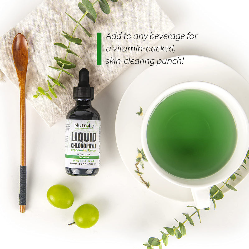 Nutroliq Liquid Chlorophyll Drops for Water - Herbal Extract Promoting Healthy Weight Management, Immune System - Energy & Cleansing Support - Non-GMO, Zero Sugar - 60ml, Natural Peppermint Flavor - BeesActive Australia