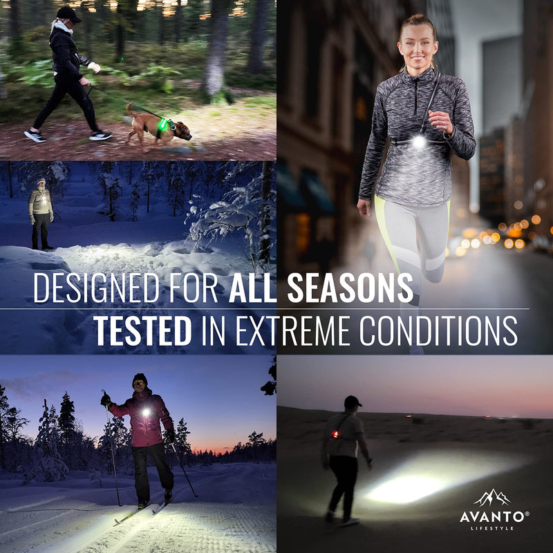 AVANTO PRO Chest Running Light for Runners and Joggers, Original, Adjustable Beam and Reflector, All in one Reflective Running Vest Gear, Safety Light, Headlamp Flashlights, USB LED Bicycle Light Black - BeesActive Australia