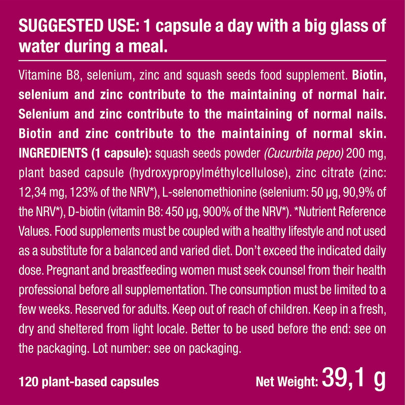 Biotin Hair & Nail Growth Supplement - Enriched with Zinc & Selenium - Contributes to Skin Care - 120 Vegan Capsules - French Expertise - BeesActive Australia
