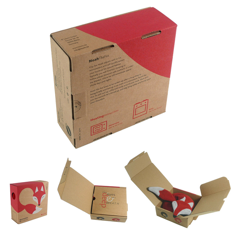 Leschi Wheat Bag microwavable, unscented/Heat Pack for Neck and Shoulders/Animal: Fox Noah, red Fire / Midnight - BeesActive Australia