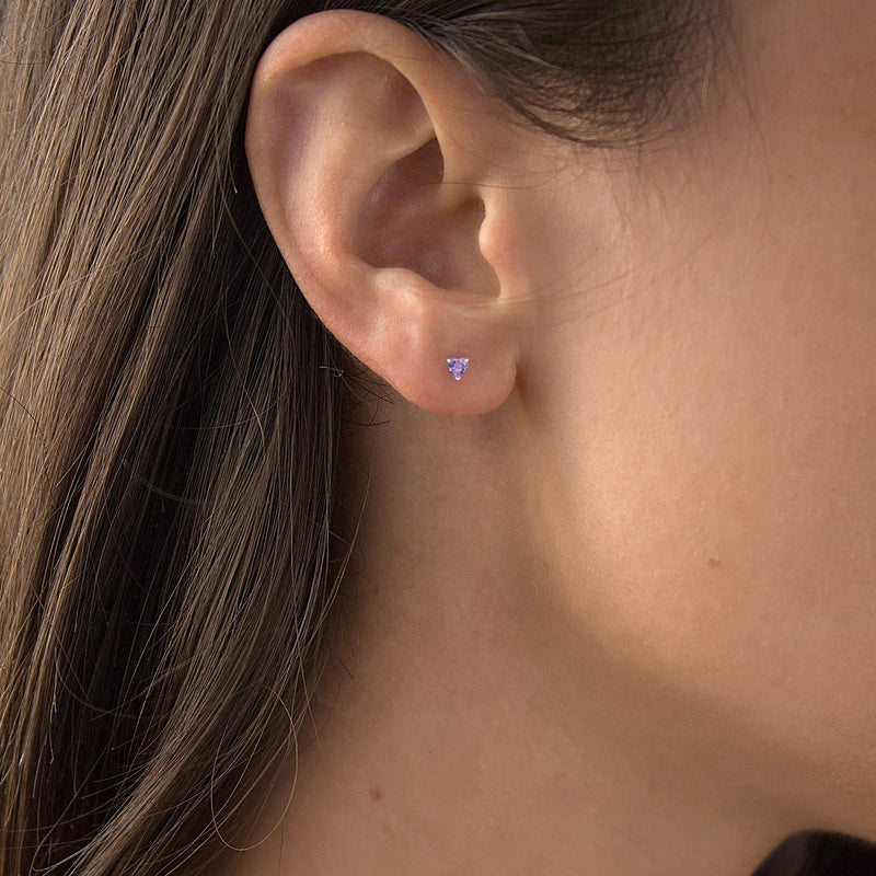 Solid 14K Gold 4mm Heart Genuine Birthstone Stud Earrings For Women | Hypoallergenic Studs | Natural or Created Gemstone Stud Earrings For Women and Girls Rose De France white-gold - BeesActive Australia