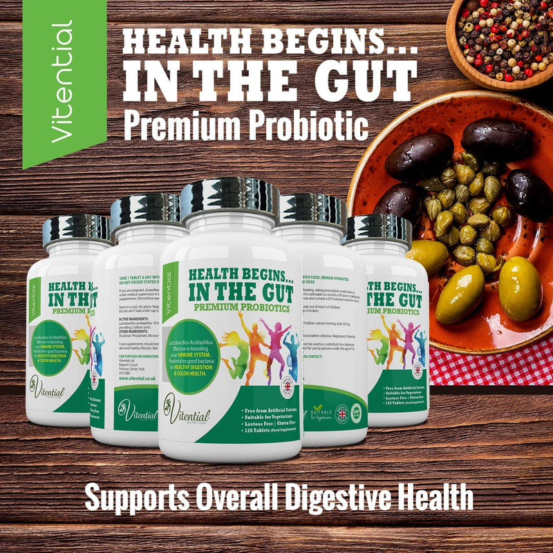 Vitential Nutrition Probiotics for Adults - 120 Vegan Tablets - High Strength Acidophilus Lactobacillus Probiotic Supplements � Promotes a Healthy Digestive & Colon Cleanse - Treatment for Men & Women 120 Count (Pack of 1) - BeesActive Australia